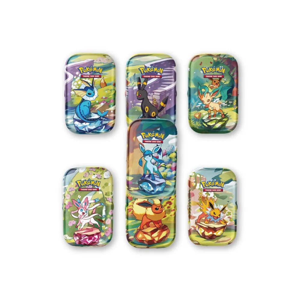 evoluzioni prismatiche mini tin pokemon eevee umbreon flareon sylveon vaporeon jolteon leafeon glaceon